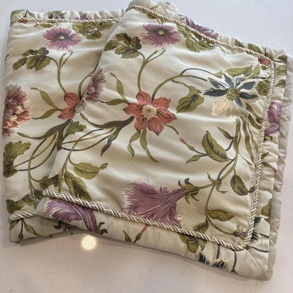 Croscill King Pillow‎ Shams Set 2 Floral Embroidered Sage Green Rope Trim 36x20
